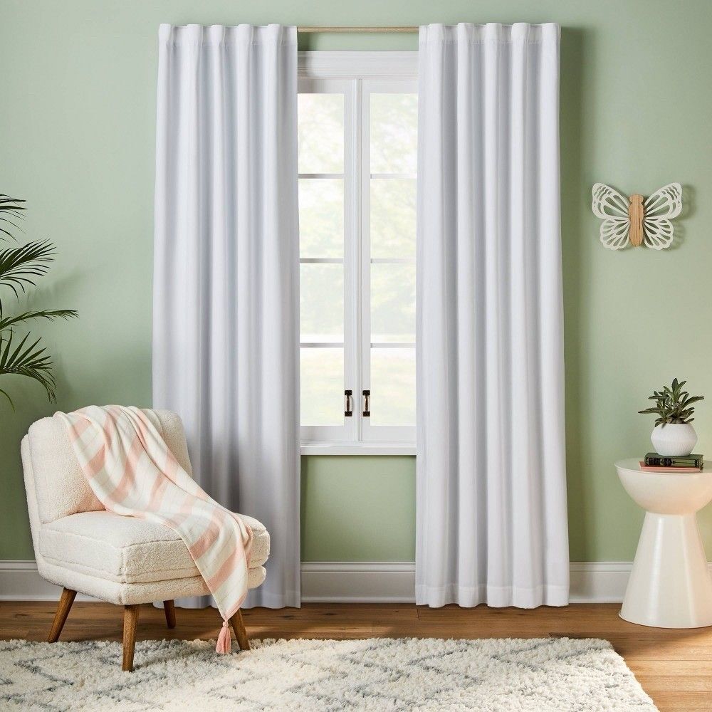 Pillowfort 84 in Blackout Curtain Panel White Solid Twill Kids Room New